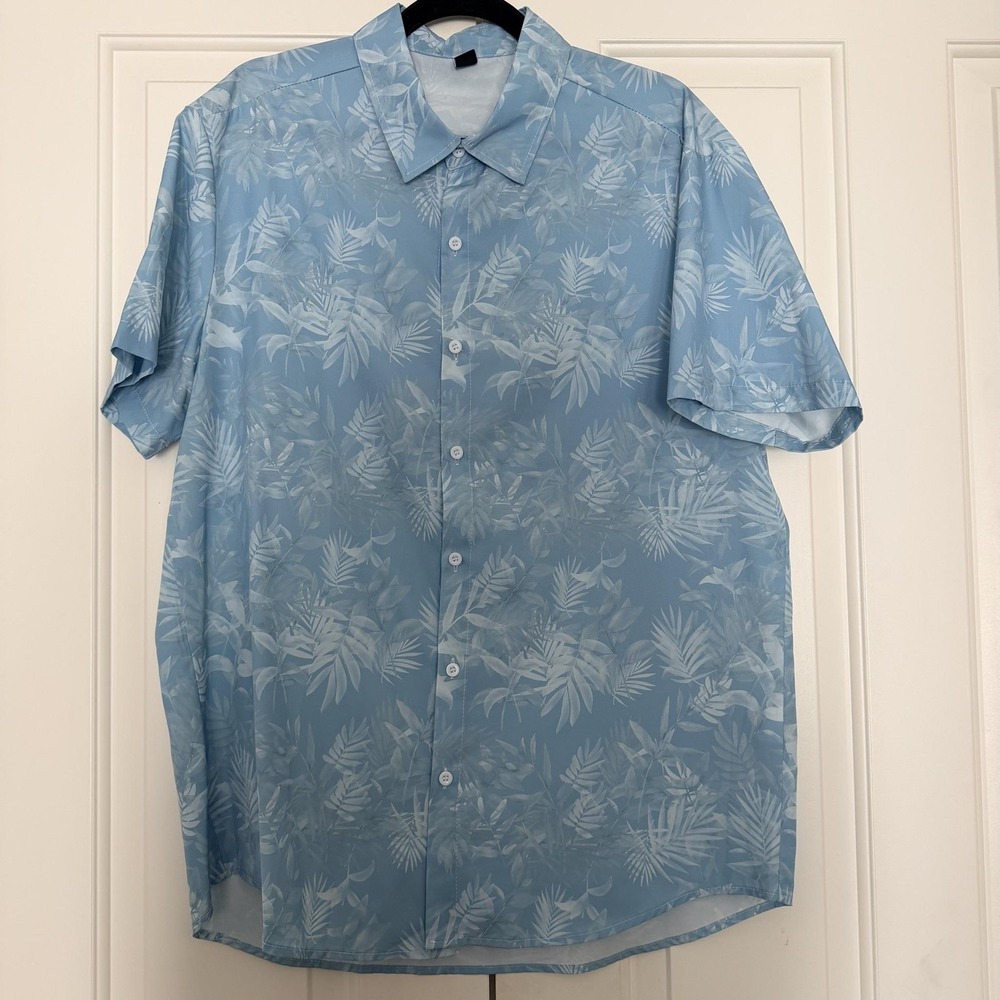 MANFINITY Shirt Mens XL Blue Tropical Floral Short Sleeve Button Up Casual Top